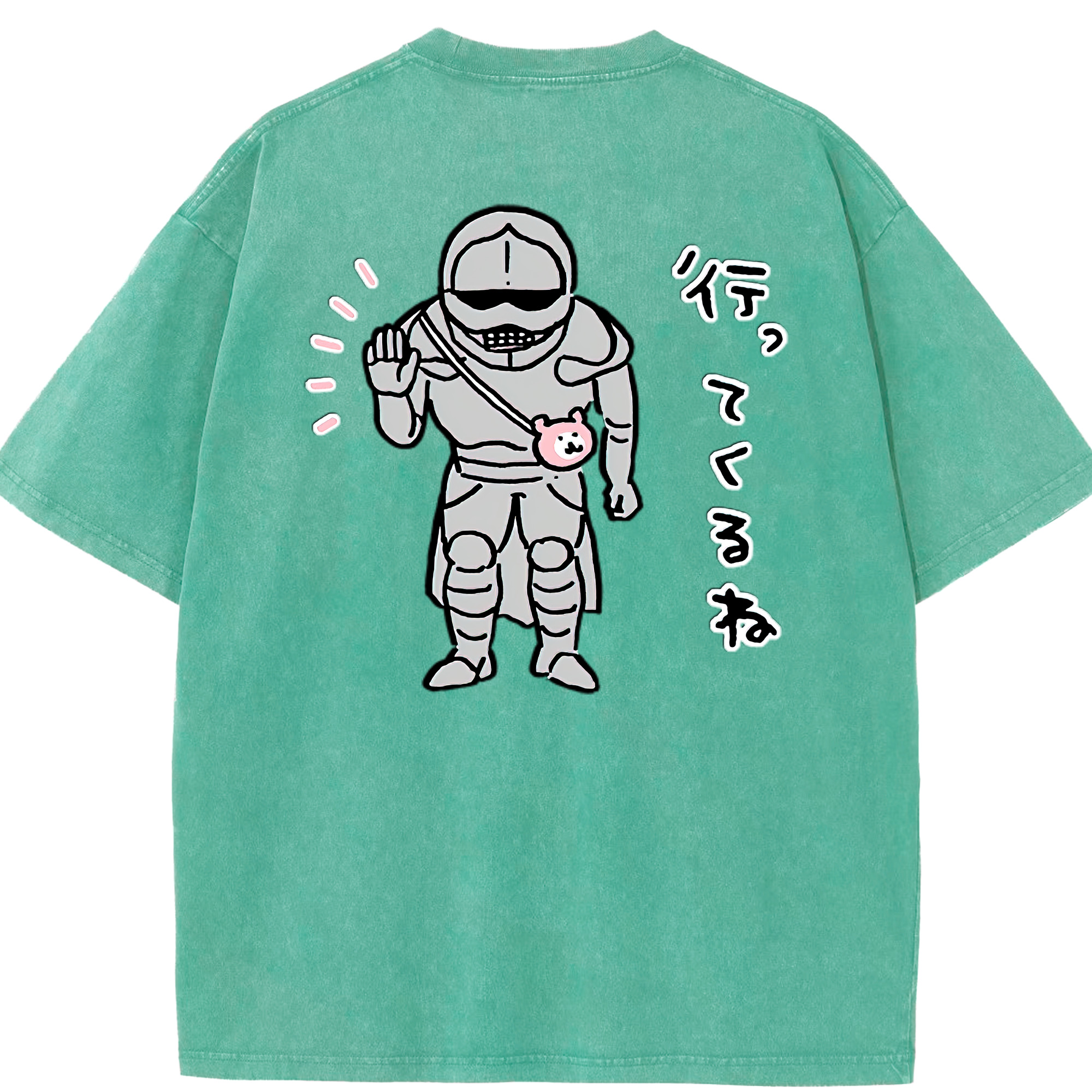 （画像用） ちいかわ 労働の鎧さん Chii-kawa Mr. Armor of Labor 綿100% ヴィンテージ風 半袖Tシャツ（背面プリント）